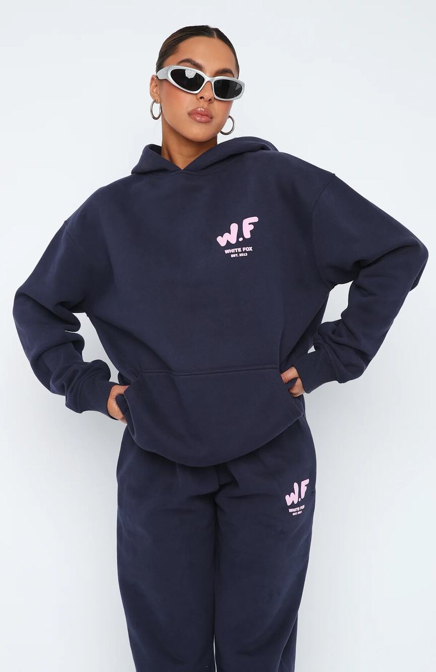 White Fox The New Standard Oversized Fleece Graphic Hoodie Navy Women's Size S/M